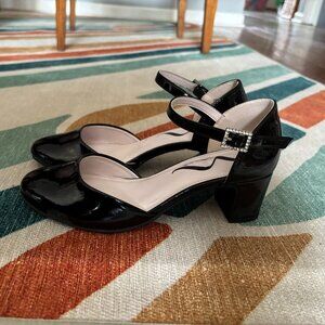 Nina Girls Black Dress Heels Rhinestone Strap Mary Janes Size 2